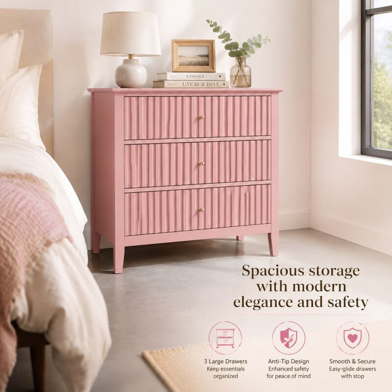 GOODSILO 32 Inch Wide Fluted 3-Drawer Nightstand Large Modern Bedroom End Table with Spacious Storage and Soft-Close Drawers image number 4