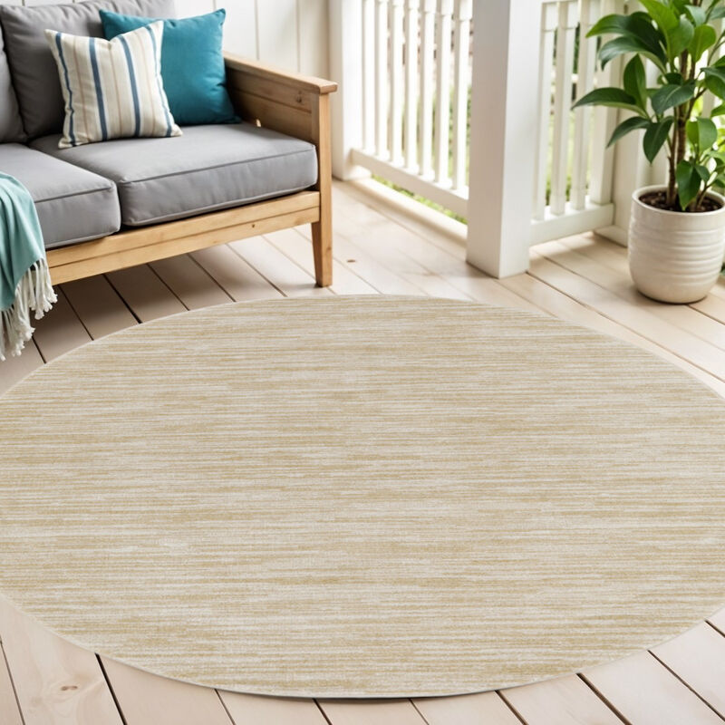HomeRoots 4' Ivory And Gold Round Abstract Indoor Outdoor Area Rug image number 1