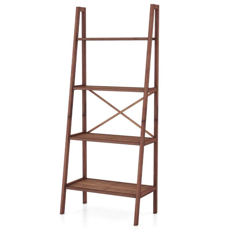 Hivvago 58 Inch 4-Tier Bamboo Ladder Bookshelf