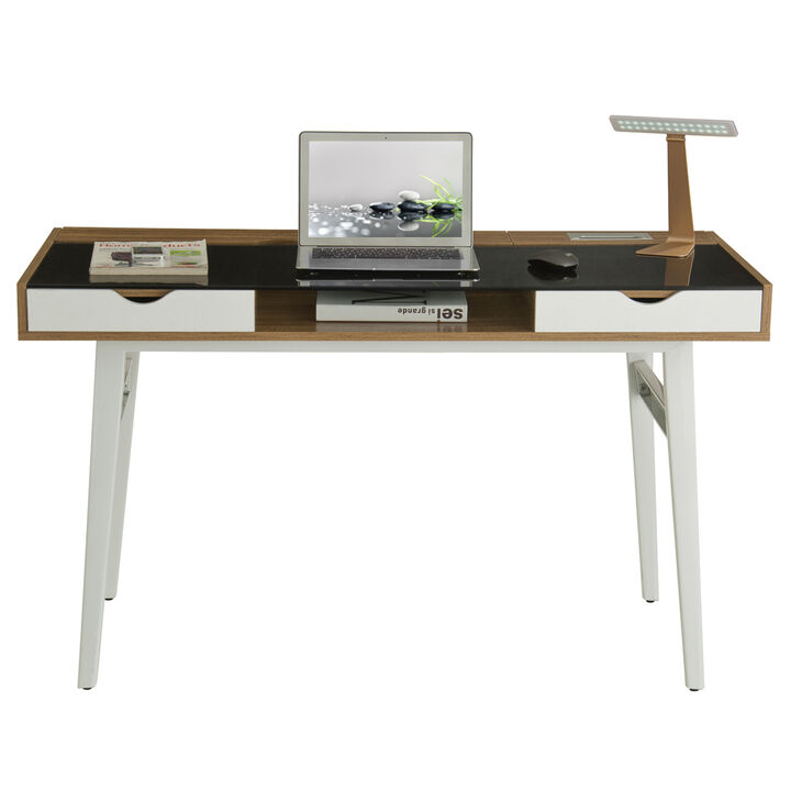 Compact Computer Desk with Multiple Storage, Walnut