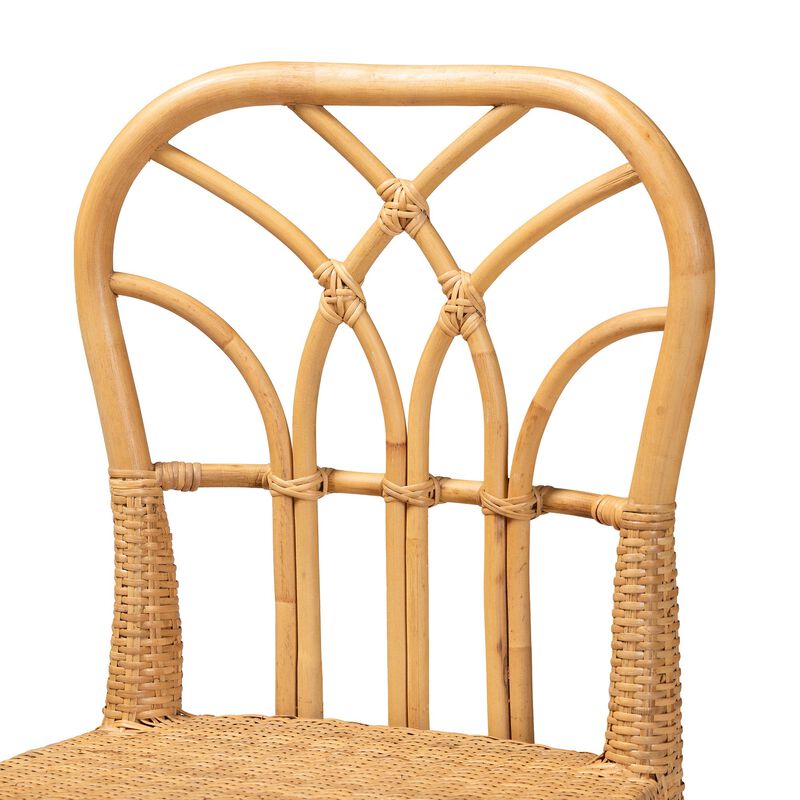 Baxton Studio Monaco Modern Bohemian Natural Rattan and Mahogany Wood Counter Stool