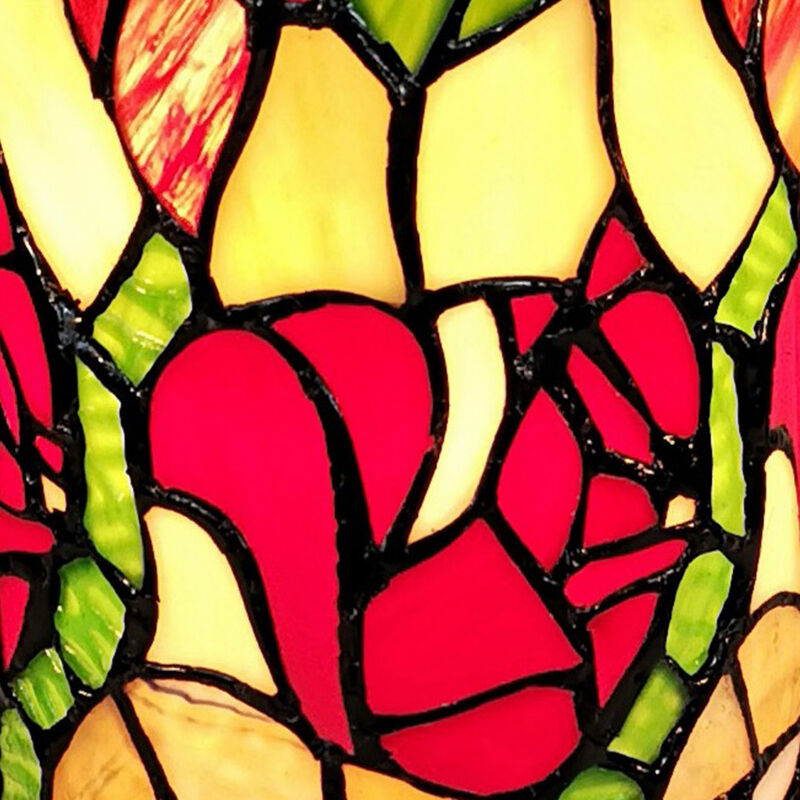 Hivvago 14" Red Green and Black Floral Stained Glass Accent Lamp