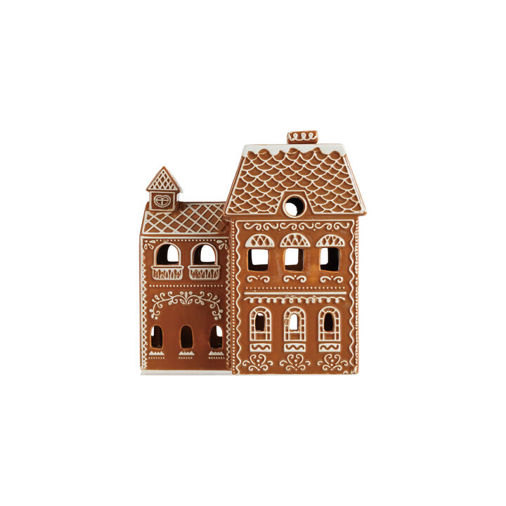 Dolomite Clay Gingerbread House with Glazed Detailing, White & Brown