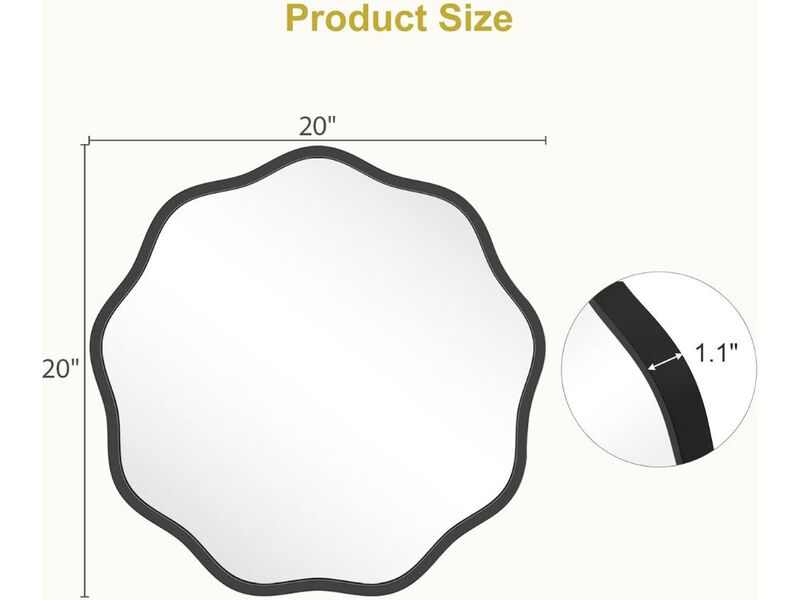 Black Round Wavy Wall Mirror 20 Inch Aluminum Frame Decorative Mirror image number 2