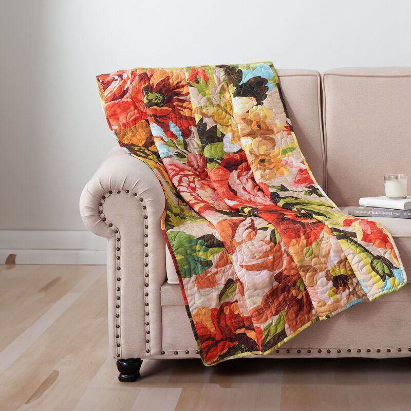 Dahl 50 x 60 Quilted Floral Throw Blanket with Polyester Fill, Multicolor - Benzara