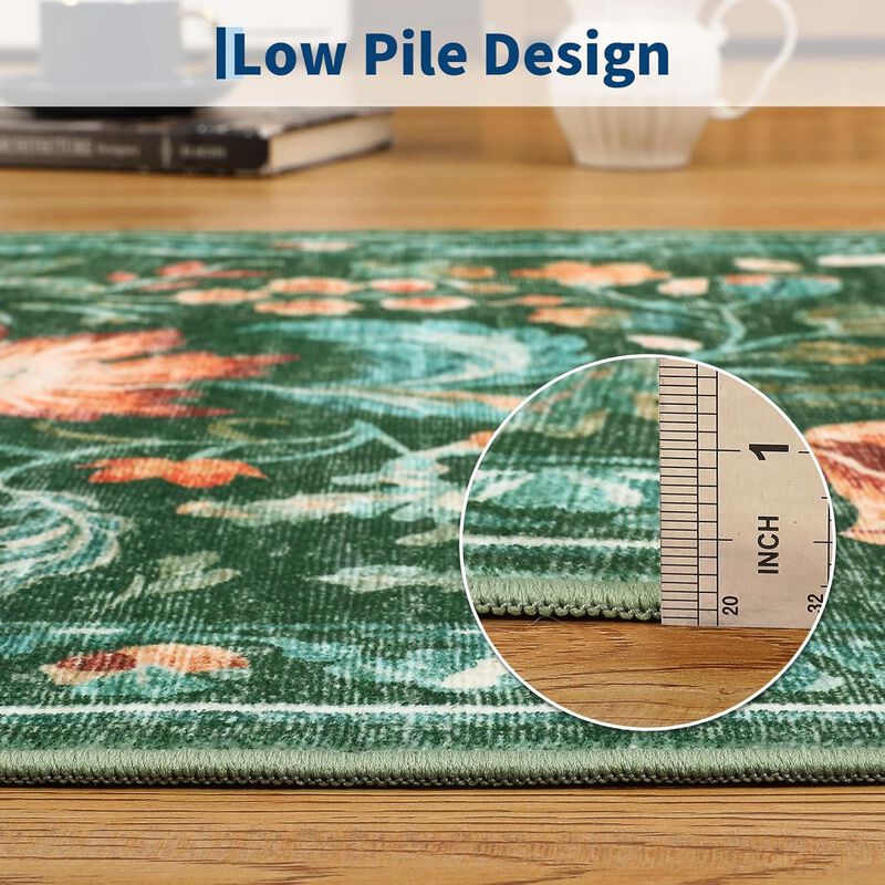 Modern Washable Folding Floral Print Rug, Soft Washable Non - Slip Backing for Living Room Bedroom image number 3