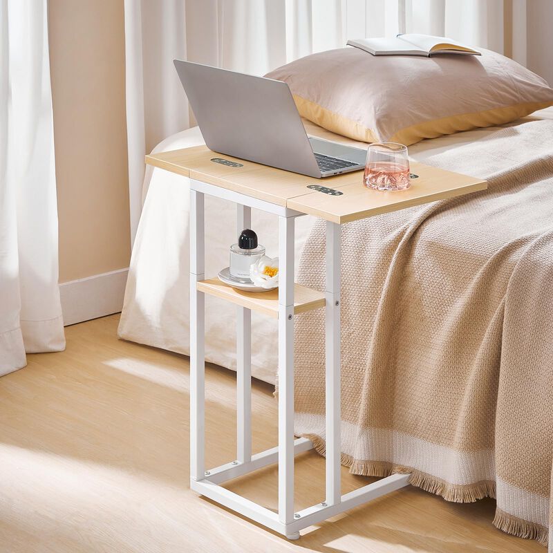 HOOBRO Foldable End Table, C Shaped Side Table with Storage Shelf, Small Snack Table Suitable for Living Room Bedroom Small Spac