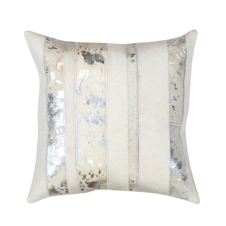 Pasargad Home Safari Striped Silver Foil Cowhide Throw Pillow