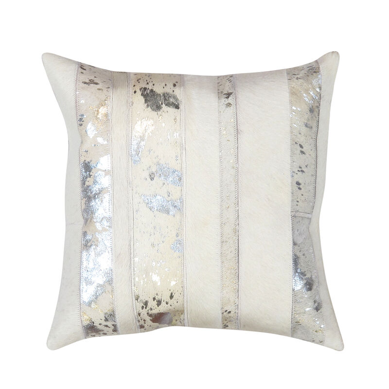 Pasargad Home Safari Striped Silver Foil Cowhide Throw Pillow image number 0