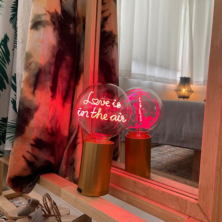 Bulb LOVE IS IN THE AIR Red with Base Table Lamp PORTABLE Rose Gold