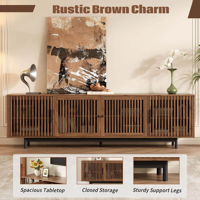 Merax Entertainment Center with Textured Slatted Doors, Hidden Storage, Cable Management image number 8