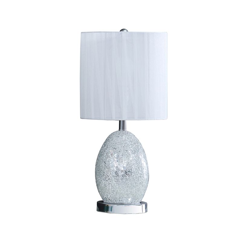 20 Inch Glass Table Lamp, 9W LED, 3 Way Switch, Egg Shape, Silver - Benzara