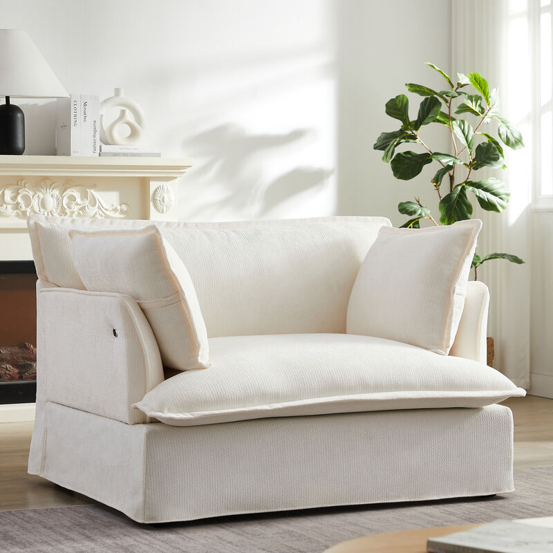 Merax Modern Chenille Upholstered Armchair with Integrated Charging Ports image number 1