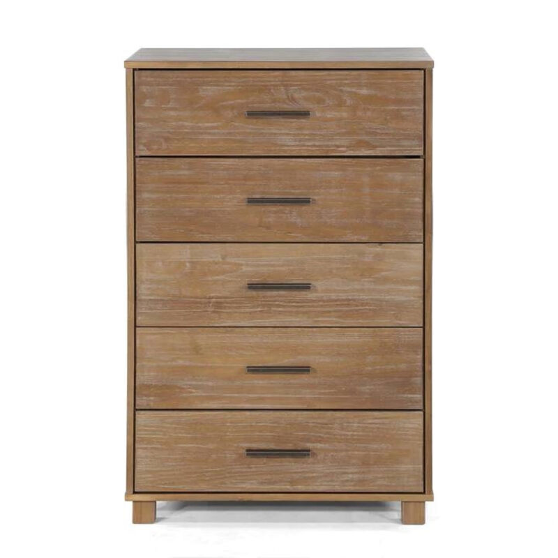 Modern Farmhouse Wooden Vertical Dresser with 5 Storage Drawers
