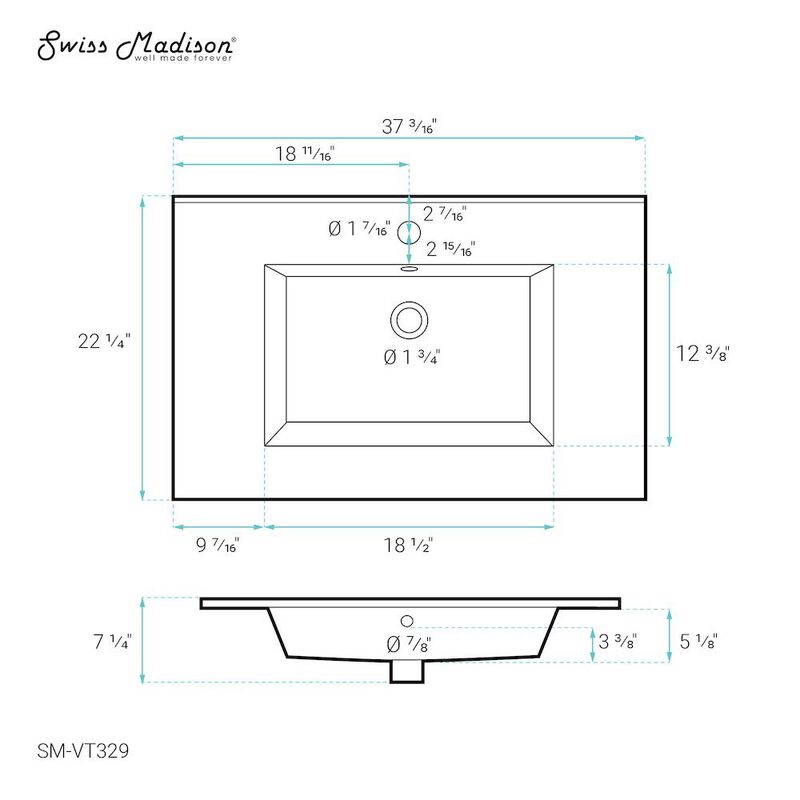 Voltaire 37 Vanity Top Sink with Single Faucet Hole image number 3