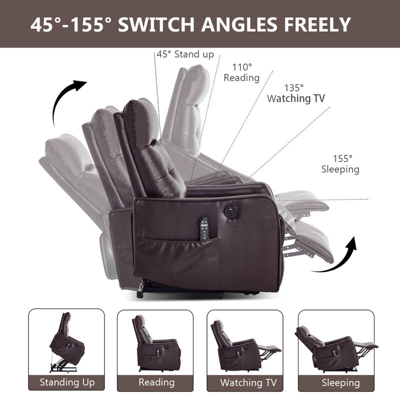Faux Leather Power Lift Recliner Chair 155&deg; Recliner with Massage Heat & USB image number 8