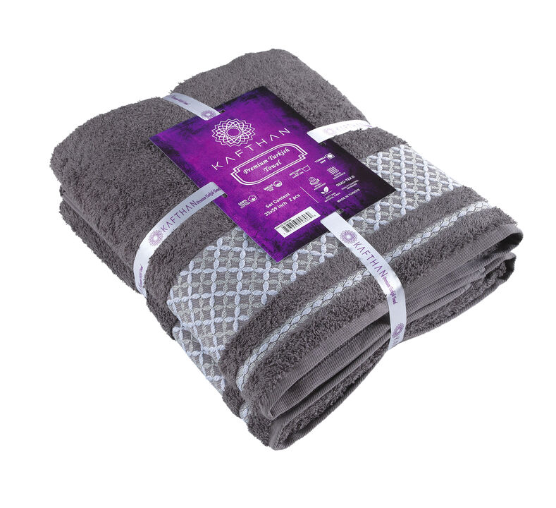 KAFTHAN Textile Plaid Turkish Cotton Bath Towels (Set of 2)