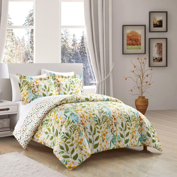 Chic Home Robin 5 Piece Duvet Cover Set Reversible Hand Painted Floral Print Design Bed In A Bag Bedding with Zipper Closure