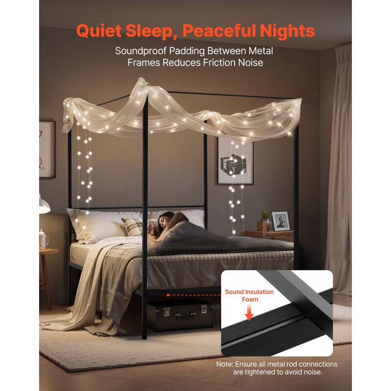Full Size Metal Canopy Bed Frame, Minimalist Four Poster Design image number 5