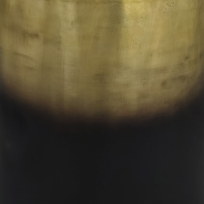 Dyan 20 Inch Side End Table, Round Drum Shape, Black, Gold Antique Brass Ombre