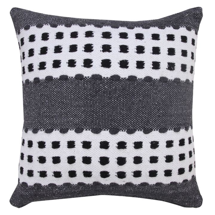 20" Black and White Dash Grid Striped Square Throw Pillow