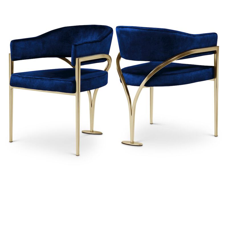 Meridian Furniture Madelyn Navy Velvet Dining Chair, Set of 2