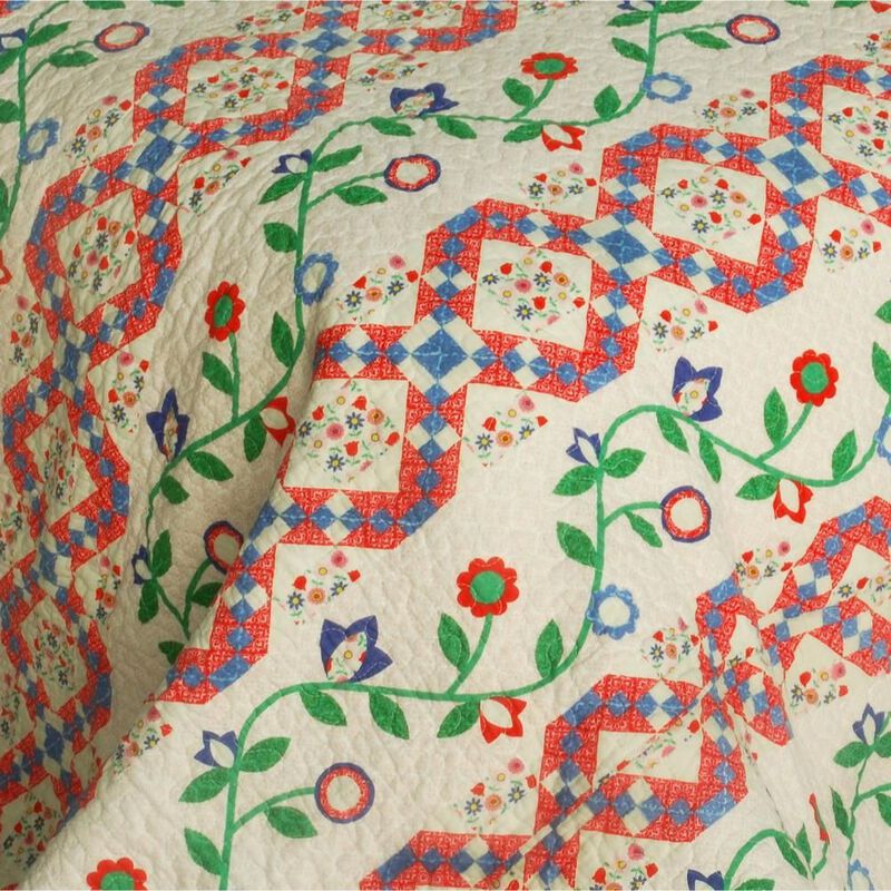 Lightweight 3PC Cotton Quilt Set Queen Size with Printed Quilted Pattern-Red image number 2
