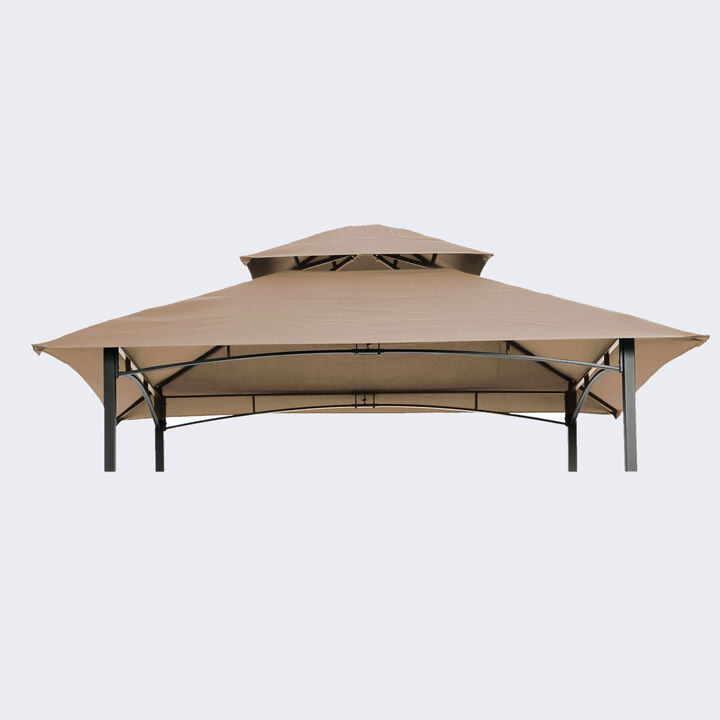 8x5Ft Grill Gazebo Replacement Canopy, Double Tiered BBQ Tent Roof Top Cover, Beige