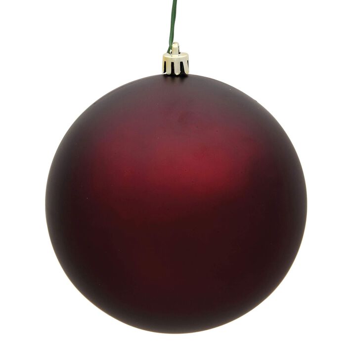Vickerman 6" Burgundy Matte Ball Ornament - Shatterproof & UV Resistant Plastic - Drilled Cap with Floral Wire - Ready to Hang - 4 Ornaments Per Pack - Ready to Hang