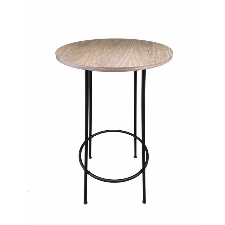 Neni 42 Inch Bar Table, Round Natural Brown Wood Top, Modern Black Metal