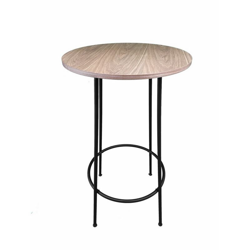 Neni 42 Inch Bar Table, Round Natural Brown Wood Top, Modern Black Metal