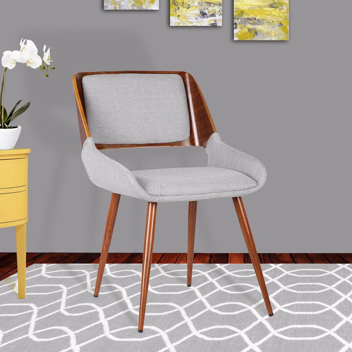 Fabric Mid Century Dining Chair with Split Padded Back, Gray and Brown - Benzara
