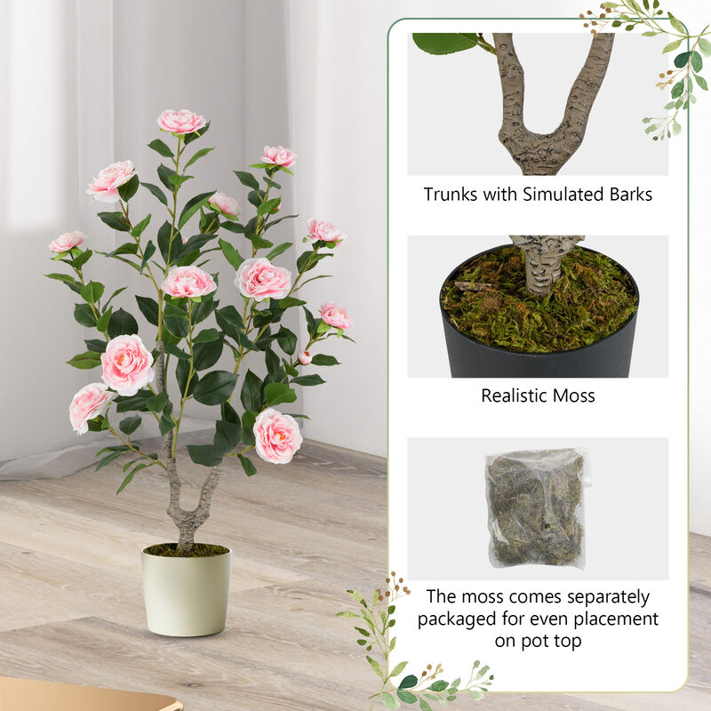 Faux Camellia Flower Tree with Lifelike Blooming Flowers image number 6