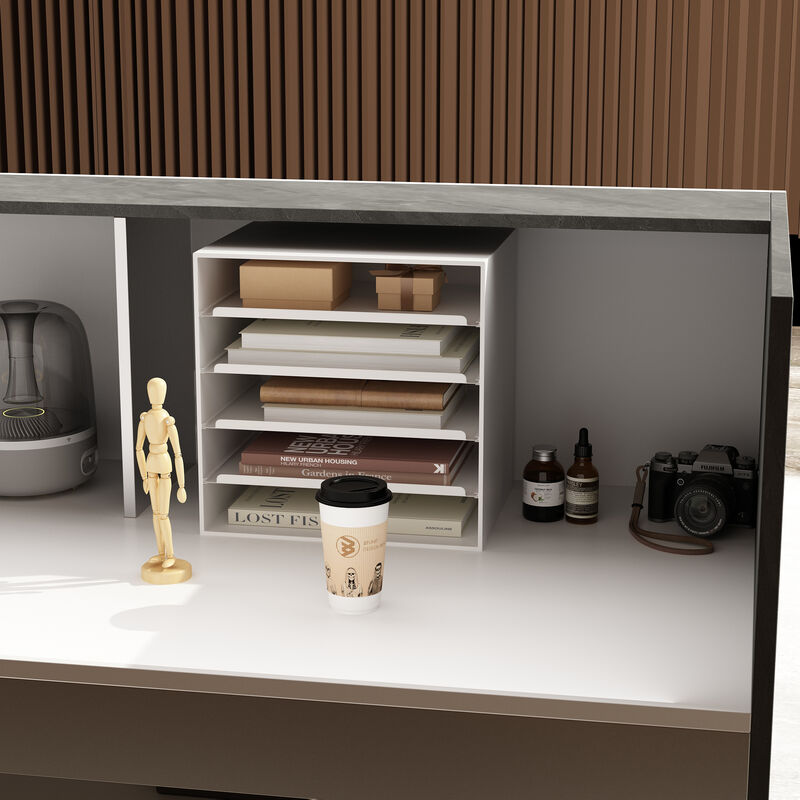 FUFU&GAGA Modern Reception Desk with Storage Shelves (86.6" L x 43.3" H x 23.6" D),White and Grey