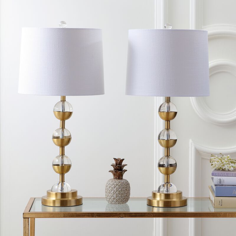 Avery 27.5" Crystal LED Table Lamp, Clear/Brass Gold (Set of 2)