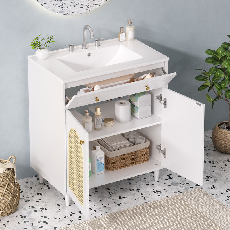 30" Bathroom Vanity with Sink, Storage Cabinet, Adjustable Shelf and Drawer image number 3