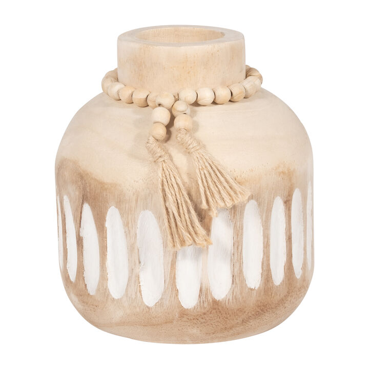 Wood, 8" Round Ridged Vase