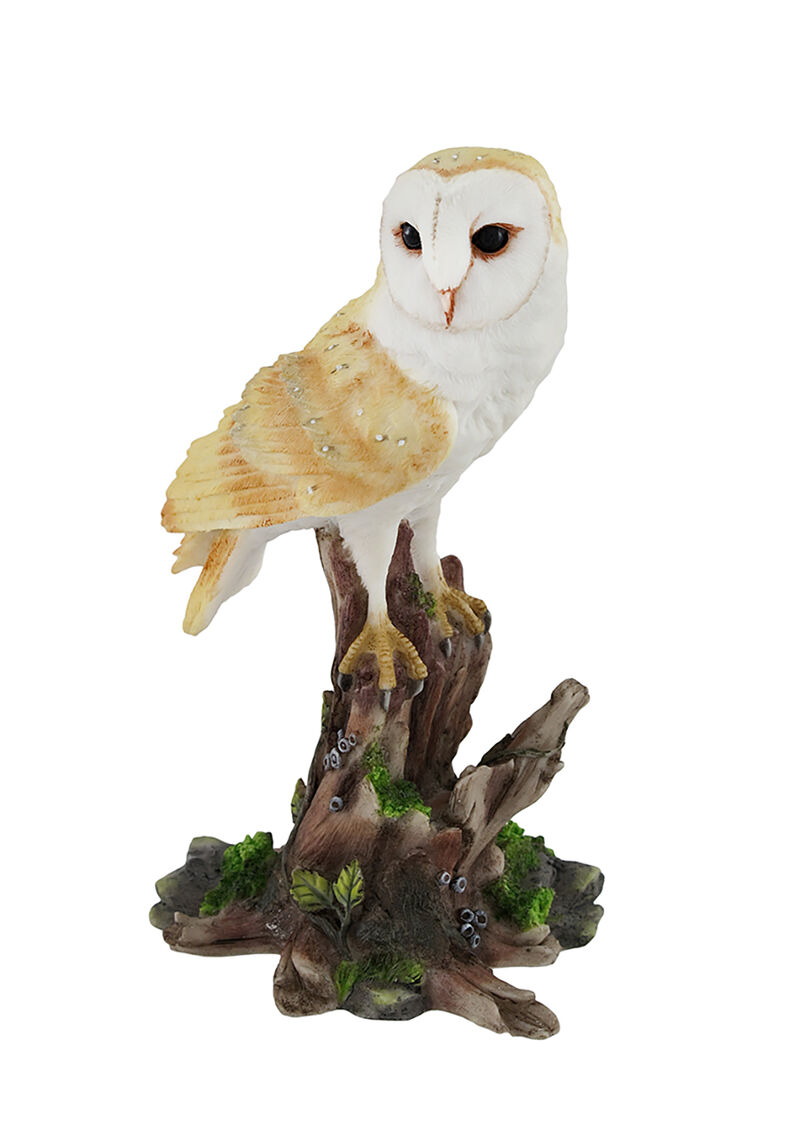 Barn Owl Vigilantly Perched on Tree Stump Statue image number 0