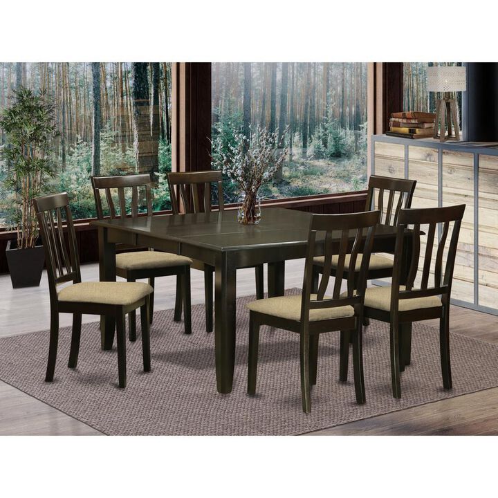 7 Pc Dining room set for 6-Square Dining Table with Leaf and 6 Dining Chairs