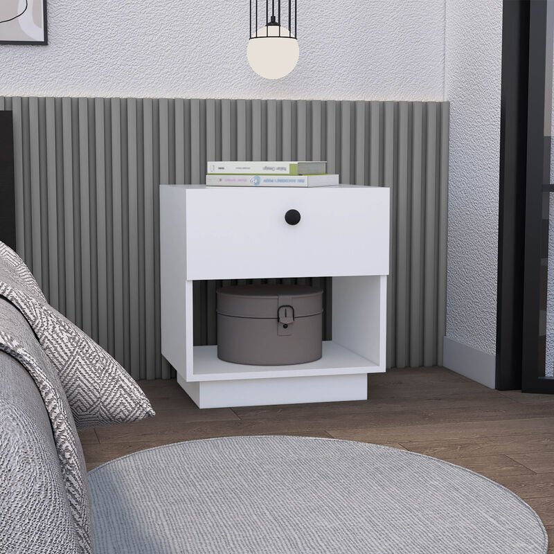 Streamdale Paris 1 Drawer Nightstand, Open Lower Shelf - White image number 1