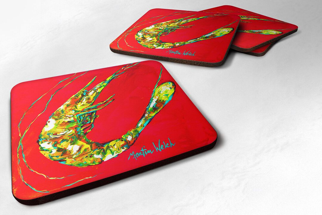 Caroline's Treasures MW1061FC Shrimp Squiggles Foam Coasters (Set of 4), 3.5 H x 3.5 W, Multicolor