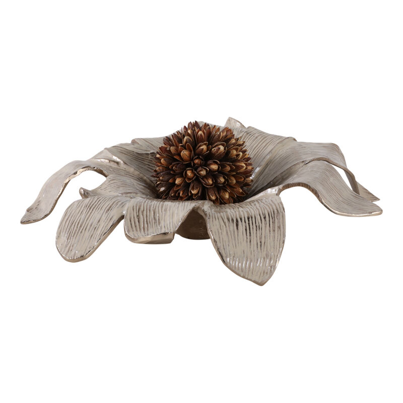 20" Blooming Flower Metal Bowl, Ivory/gold image number 1