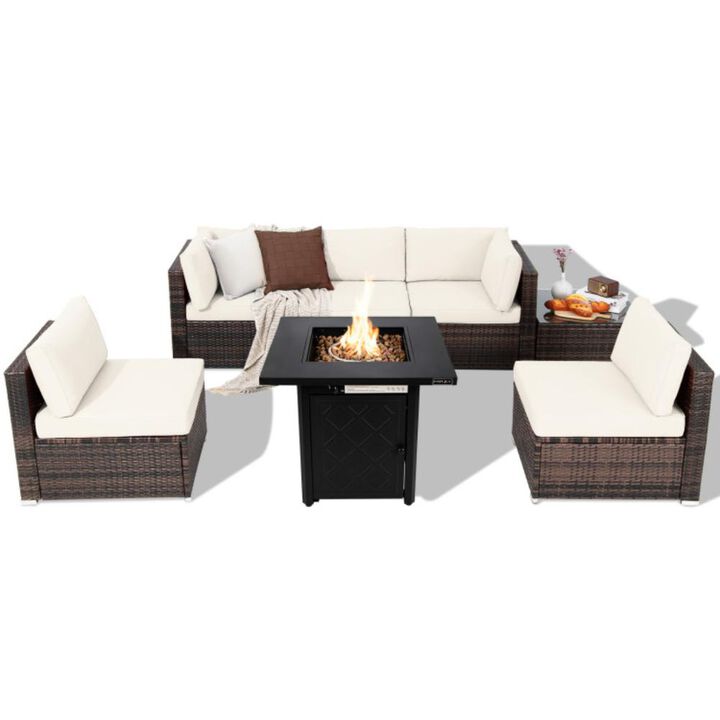 Hivvago 7 Pieces Patio Furniture Set with 28 Inches 50000 BTU Propane Gas Fire Pit Table