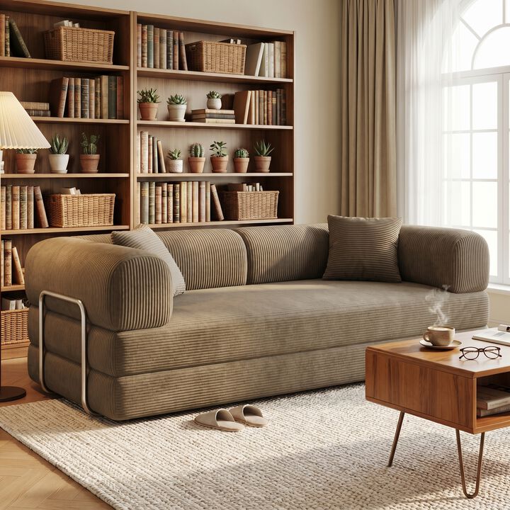 Whisen 78.8" Floor Sleeper Sofa, Corduroy Convertible Loveseat for Living Room Bedroom
