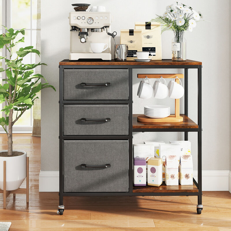 Rolling 3 Drawer File Cabinet with Charging Station and Open Storage Shelves image number 1