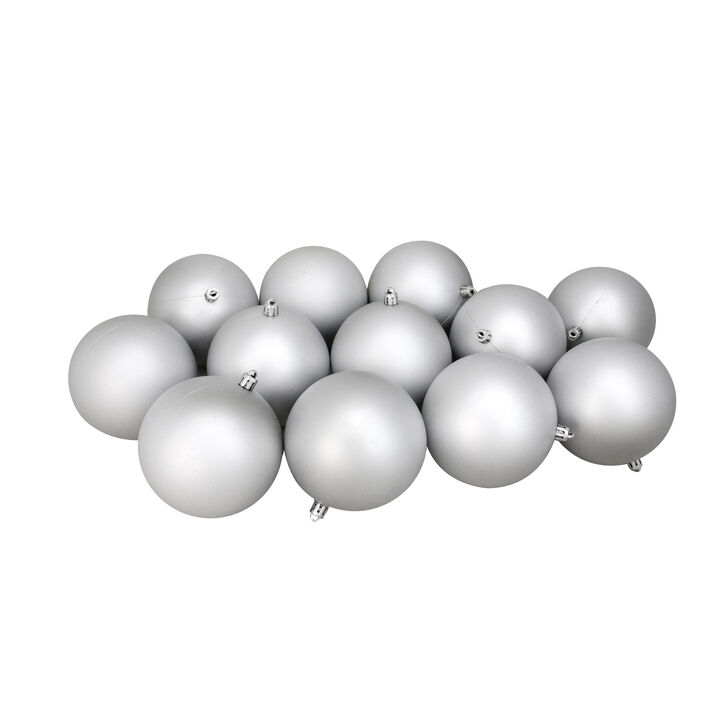 12ct Silver Splendor Shatterproof Matte Christmas Ball Ornaments 4" (100mm)