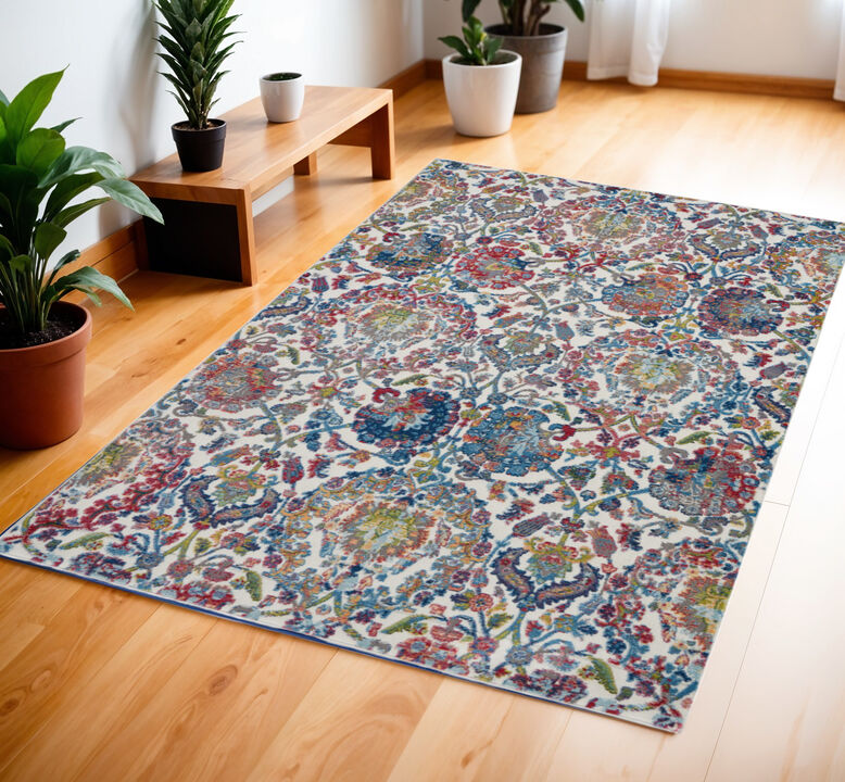 HomeRoots Floral Distressed Non Skid Area Rug