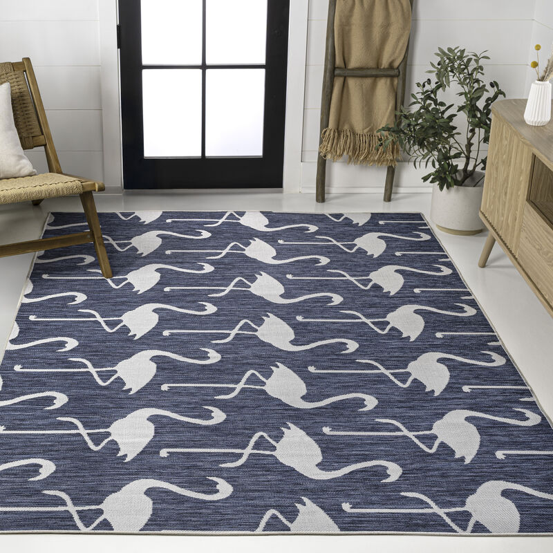 Liana Casual Coastal Flamingos Two-Tone Indoor/Outdoor Area Rug