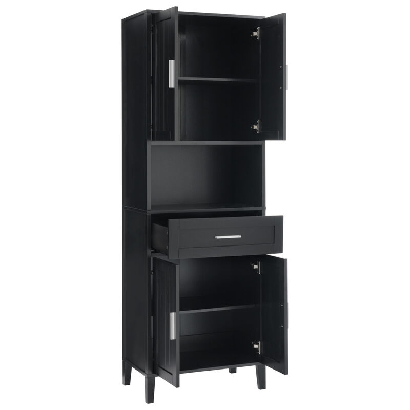 Merax Tall Bathroom Cabinet with a Drawer, 2 Cabinets, 4 Soft-Close Doors, 2 Adjustable Shelves, Open Storage