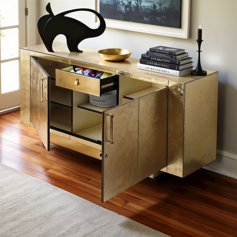 Starlight Canyon Home Gold Buffet Cabinet with Storage – Elegant Sideboard Cabinet for Dining